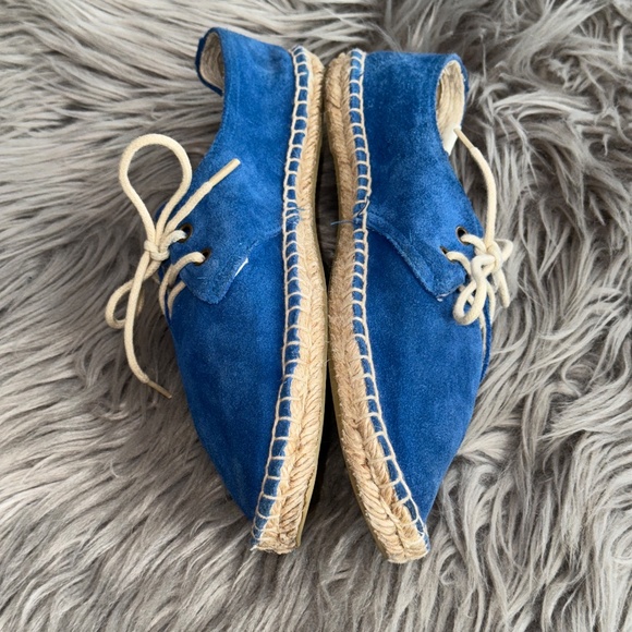 EUC Soludos Derby Lace Up Espadrille Blue Suede Sneaker Shoes Size 7 - Picture 4 of 7